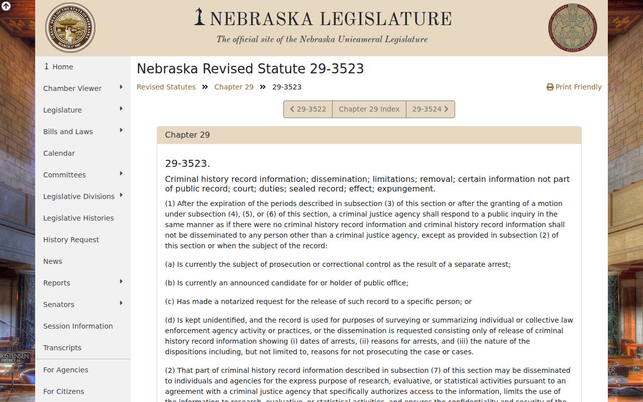 Nebraska dissemination statute affecting Banner County arrest history
