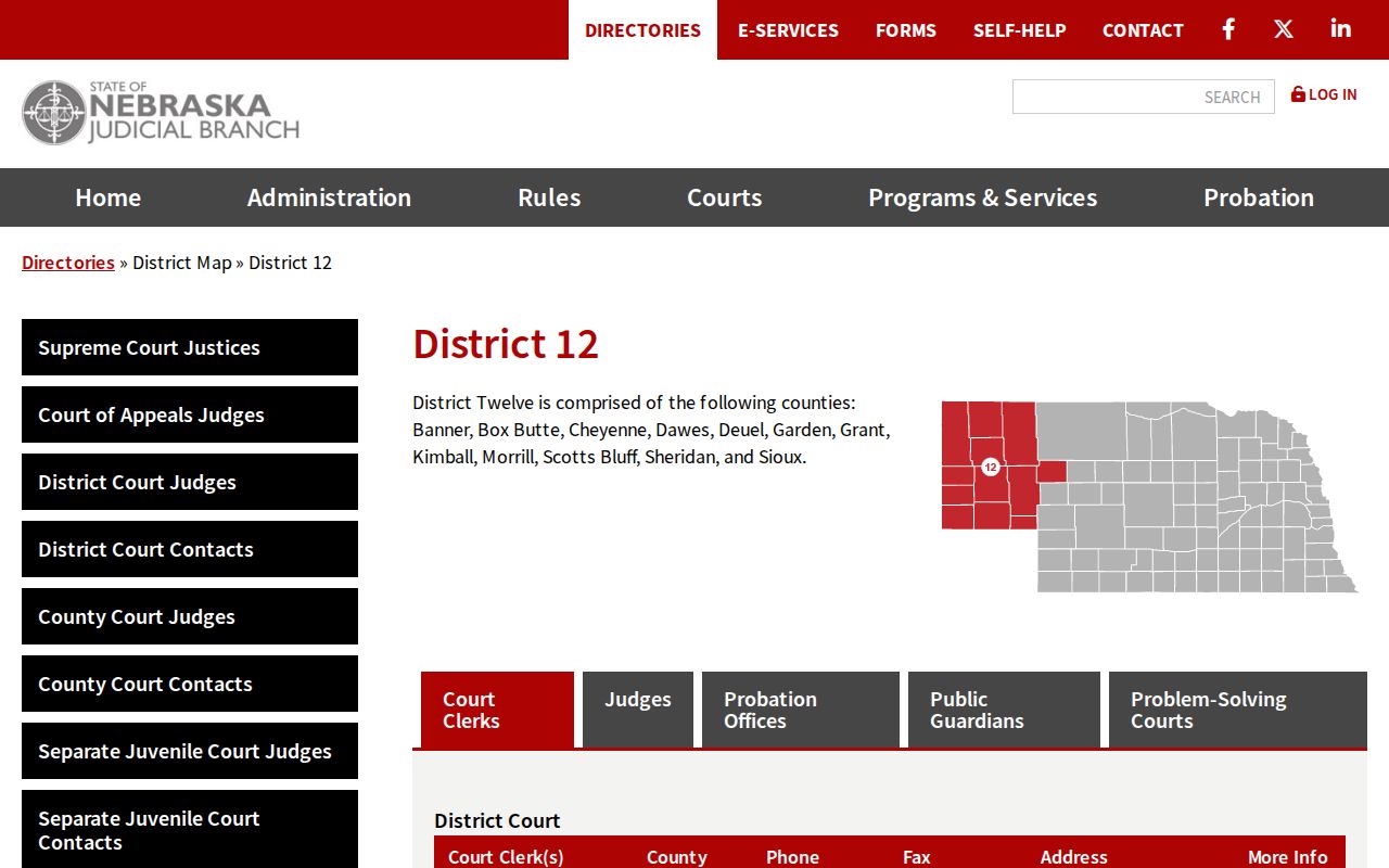 Banner County criminal court records in the Nebraska District 12 directory