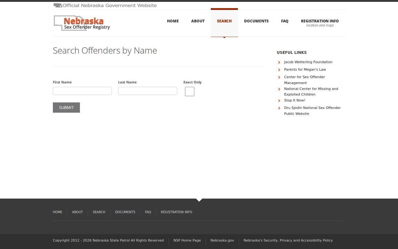 Banner County sex offender registry first name last name and exact search controls