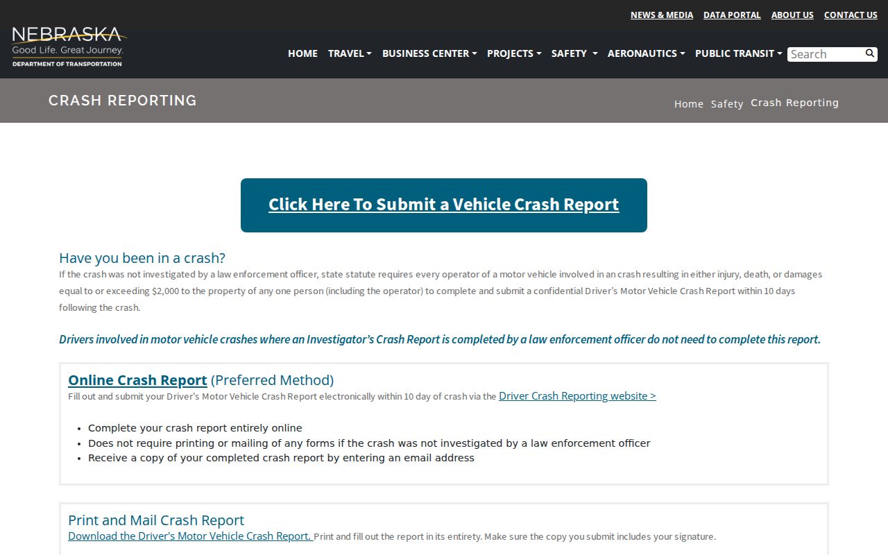 Nebraska crash report access for Banner County criminal record research
