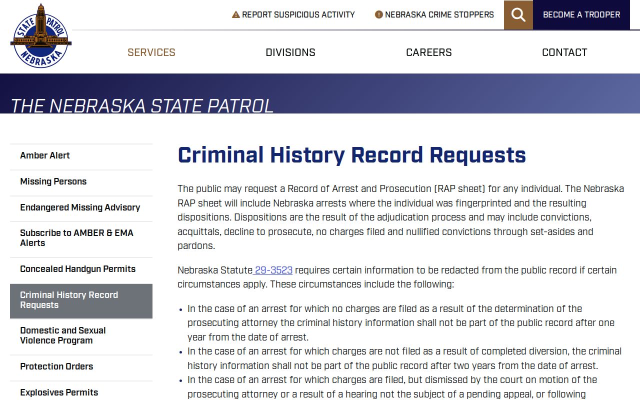 Banner County criminal history request guidance from Nebraska State Patrol
